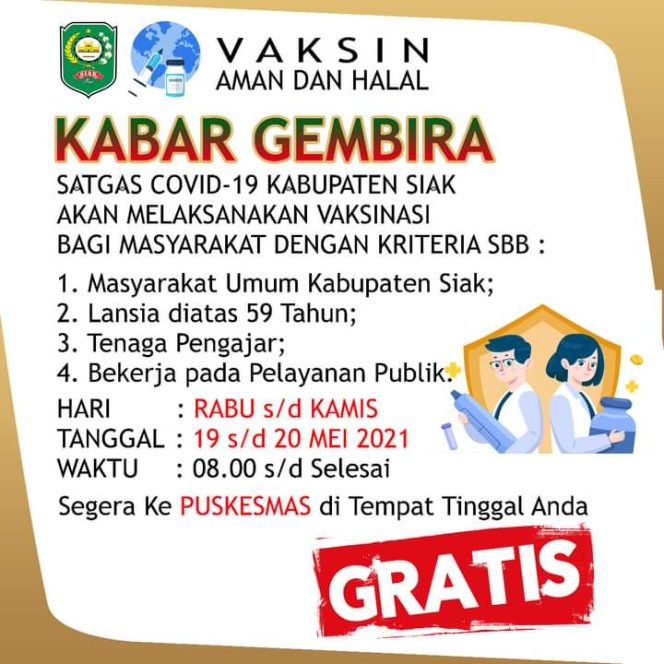 
					Pasca Lebaran,Bupati Siak Canangkan Gerakan Vaksin Masal