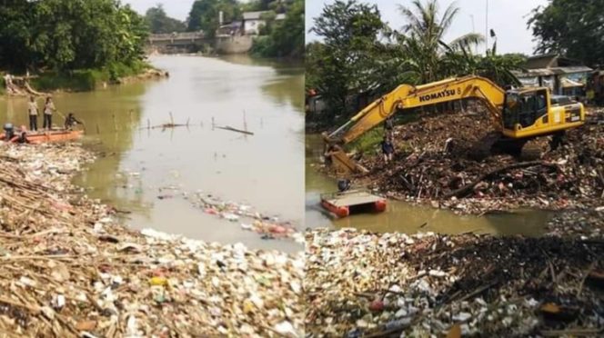 
					Dinas LH Kabupaten Bekasi Keruk Sampah Bendung Kali Cikarang