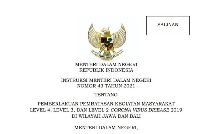 
					Ini Daftar Wilayah PPKM Level 4, 3, dan 2 di Jawa – Bali