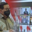 Seskab Pramono Anung menghadiri Ratas mengenai Evaluasi PPKM yang dipimpin oleh Presiden Jokowi melalui konferensi video, Senin (18/10/2021) siang. (Foto: Humas Setkab/Jay)