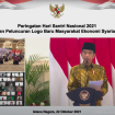 Presiden Joko Widodo saat memberikan sambutan pada Peringatan Hari Santri Nasional Tahun 2021 dan Peluncuran Logo Baru MES, Jumat (22/10/2021), di Istana Negara, Jakarta. (Sumber: Tangkapan Layar YouTube Sekretariat Presiden)
