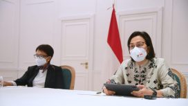 Menteri Keuangan Sri Mulyani memberikan keterangannya di Hotel Splendide Royal, Roma, Italia, pada Sabtu, 30 Oktober 2021, seusai mendampingi Presiden Joko Widodo dalam KTT G20 di La Nuvola. (Foto: BPMI Setpres)