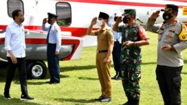 Presiden Jokowi didampingi Forkompinda Jatim, saat meresmikan  Bendungan Tugu dan Bendungan Gongseng di Trenggalek, Selasa (30/11/21).
