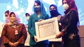 Ketua Forikan Jatim Arumi Bachsin Emil Elestianto Dardak, pada sarasehan peningkatan konsumsi ikan untuk menurunkan stunting di Hotel Vasa Surabaya, Rabu (8/12/2021) siang.