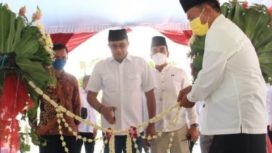 Wakil Menteri Hukum dan HAM Eddy OS Hiariej, saat meresmikan perluasan masjid Nurul Fuad Lapas I Surabaya (17/12/2021).