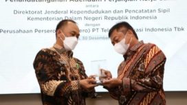 Penandatanganan Adendum perjanjian kerjasama Direktorat Jenderal Kependudukan dan Pencatatan Sipil Dirjendukcapil) Kementerian Dalam RI dengan PT Telkomsel Indonesia TBK.