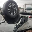 Kondisi mobil Toyota Fortuner yang mengalami kecelakaan di Tol Ngawi, Sabtu (1/1/2022)