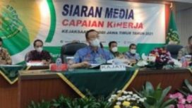 Kajati Jatim, M Dofir bersama jajarannya saat melakukan rapat evaluasi kinerja tahun 2021.