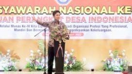 Wakil Gubernur Jawa Timur Emil Elestianto Dardak saat menghadiri Musyawarah Nasional Persatuan Perangkat Desa Indonesia ke-IV  di Taman Candra Wilwatikta Pasuruan, Sabtu (8/1/2022) .