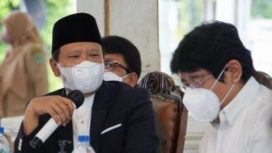 Bupati Irsyad Yusuf bersama Direktur Jenderal (Dirjen) Pengendalian dan Penertiban Tanah dan Ruang, Kementerian ATR/BPN RI, Budi Sitomarang di Pendopo Nyawiji Ngesti Wenganing Gusti, Senin (14/2/2022).