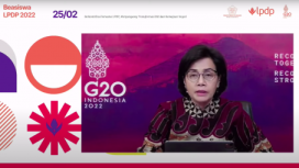 Menkeu Sri Mulyani pada Webinar Pembukaan Beasiswa LPDP 2022: Saatnya Giliranmu! Menyongsong Transformasi Diri dan Kemajuan Negeri, Jumat (25/02/2022).