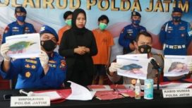 DitPolairud Polda Jatim Kombes Pol. Puji Hendra Wibowo, saat gelar konferensi pers di Kantor Ditpolairud Polda Jatim, Jl. Intan I Perak Selasa (12/4/2022).