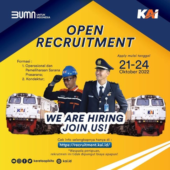 
					Pendaftaran Hingga 24 Oktober, KAI Buka Rekrutmen Gelombang II Tahun 2022