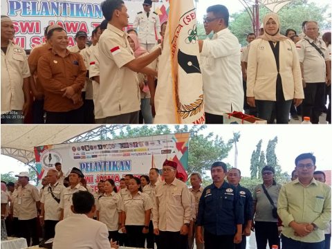 Ketua DPW SWI Jatim Suharto, SH, saat malantik pengurus DPD SWI Kabupaten/kota di GOR Bang Kodir Bangi,  Pasuruan, Jawa timur Sabtu (25/2/2023).