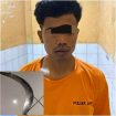 Pelaku dan barang bukti sajam yang di pakai pelaku untuk menganiaya korban. (27/3/2023).