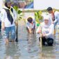 Gubernur Jawa Timur, Khofifah Indar Parawansa, melakukan penanaman 22.500 bibit mangrove dalam gelaran Festival Mangrove Ke-VI yang digelar Pemprov Jatim di Kabupaten Sumenep, Selasa (26/12/2023).