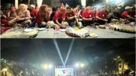 Suasana kemeriahan nobar di lapangan Balai Kota Depok