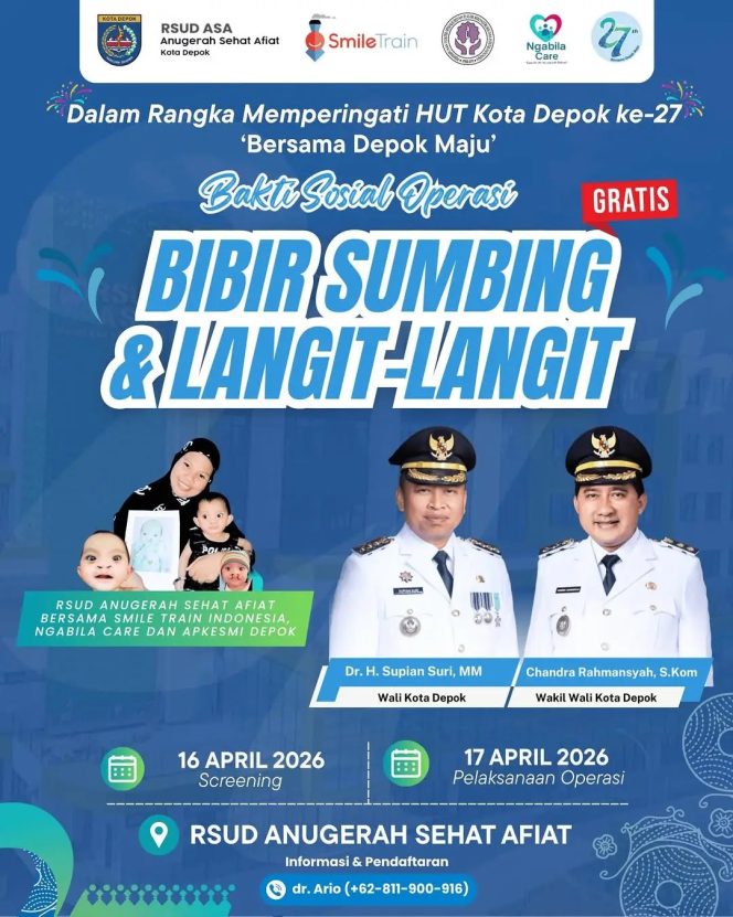 
					Bakti sosial operasi bibir sumbing dan langit-langit RSUD ASA Depok. (Flyer dok. RSUD ASA Depok).