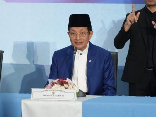 Menteri Agama dalam konferensi pers Sidang Isbat penetapan awal Zulhijjah 1447 H yang digelar di Kantor Kemenag Jl. MH. Thamrin Jakarta, Minggu (17/5/2026).